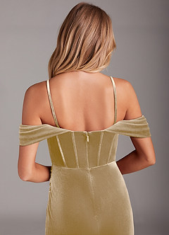 Azazie Jas Brautjungfernkleider Wandelbar Etui Schulterfreies Korsett Samt Kleid Goldene Bräune image8