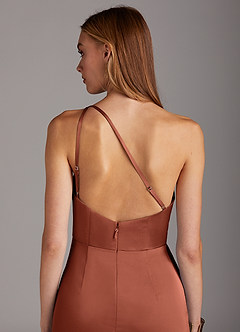 Azazie Mika Brautjungfernkleider Etui One-Shoulder Stretch-Satin Kleid Lehm image5