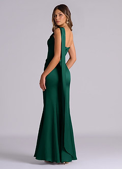 Azazie Inara Bridesmaid Dresses Emerald Mermaid Pleated Stretch Satin Dress image6