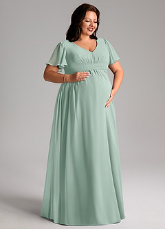 Azazie Verna Maternity Bridesmaid Dresses A-Line V-Neck Ruched Chiffon Floor-Length Dress image10