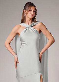 Azazie Kinsley Bridesmaid Dresses Silver Mermaid Side Slit Stretch Satin Dress image7