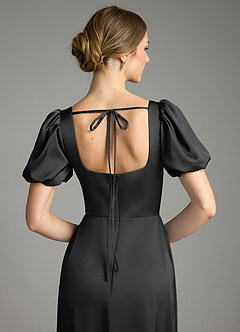 Azazie Fyona Vestidos de damas de honor Vestido de Negro de Satén Elástico de Corte en A con Plisado image8