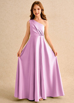 Azazie Puddles Girls Formal Abiti da Ragazza di Fiori Abito A-Line in Raso Opaco Monospalla Rosa Confetto image5