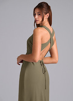 Azazie Evadne Bridesmaid Dresses Willow Green Sheath Pleated Chiffon Dress image7