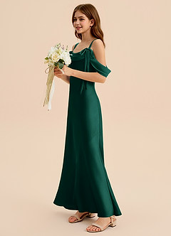 Azazie Bellalina Junior Vestido de Esmeralda de Satén Elástico de Corte Sirena con Plisado image3