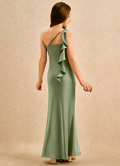 Azazie Almond Girls Formal Jurken voor bloemenmeisjes Kokerjurk Jurk van Stretch Satijn One-shoulder Pistache image1
