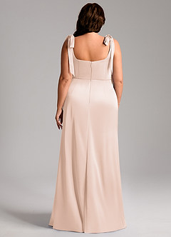 Azazie Frostine Bridesmaid Dresses Blushing Pink A-Line Bow Stretch Satin Dress image13