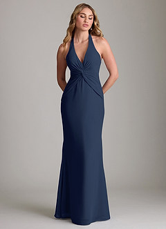Azazie Valerie Bridesmaid Dresses Dark Navy Mermaid Pleated Chiffon Dress image3