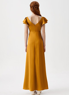 Azazie Omari Junior Butterscotch A-Line Pleated Stretch Satin Dress image7