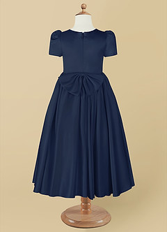 Azazie Anirra Flower Girl Dresses Dark Navy Ball-Gown Pleated Matte Satin Dress image10