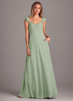 Azazie Kaylyn Abiti da Damigella Abito A-Line in Chiffon Increspato Verde Salvia image4