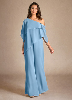 Azazie Halima Mother of the Bride Dresses Steel Blue Jumpsuit/Pantsuit Side Slit Chiffon Dress image4