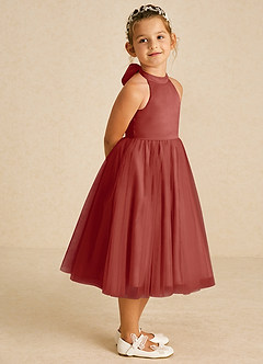 Azazie Dora Flower Girl Dresses Terracotta A-Line Bow Tulle Dress image3
