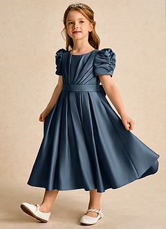 Azazie Miriam Flower Girl Dresses Neptune Ball-Gown Pleated Matte Satin Dress image3