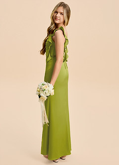Azazie Jessamine Junior Lemongrass Sheath Ruched Stretch Satin Dress image3