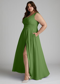 Azazie Karina Bridesmaid Dresses Basil A-Line Pleated Chiffon Dress image8
