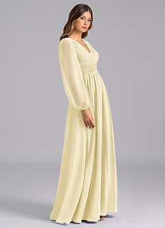 Azazie Palerma Robes de demoiselle d'honneur Robe Trapèze en Mousseline de soie Manche longue Sorbet Citron image3