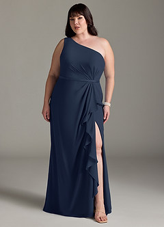 Azazie Liza Bridesmaid Dresses Dark Navy Mermaid One Shoulder Chiffon Dress image6