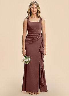 Azazie Adrienne Junior Espresso Sheath Pleated Stretch Satin Dress image3