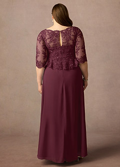 Azazie Averie vestidos de madre de la novia Vestido de Cabernet de Gasa de Corte En A con Cuello barco Lentejuelas image8
