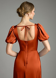 Azazie Fyona Robes de demoiselle d'honneur Robe Trapèze en Satin extensible Plissée Paprika image2