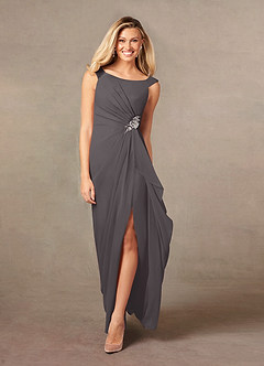 Azazie Yarrow Mother of the Bride Dresses Steel Grey A-Line Pleated Chiffon Dress image3