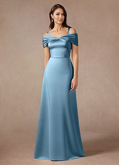 Azazie Amelia Kleider für die Brautmutter A-Linie Schulterfrei Stretch-Satin Kleid Stahlblau image5
