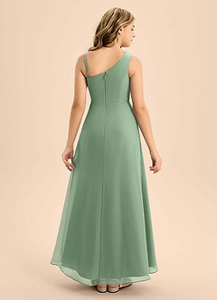 Azazie Brooke Junior Robe Trapèze en Mousseline de soie Fente Latérale Matcha image2