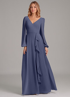 Azazie Simone Bridesmaid Dresses Stormy A-Line Long Sleeve Chiffon Dress image5