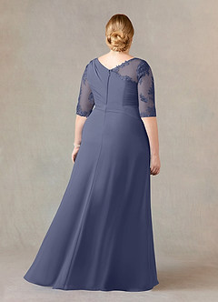 Azazie Dionysus Final Sale Stormy A-Line Boatneck Lace Chiffon Dress image7