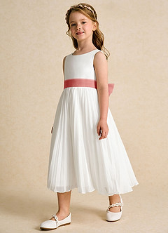 Azazie Margot Flower Girl Dresses Ivory Antique Rose A-Line Pleated Chiffon Dress image2