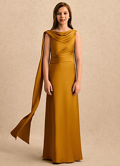 Azazie Sanah Girls Formal Flower Girl Klänningar Klänning A-Line i Stretch Satin Plisserad image4