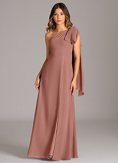 Azazie Tella Abiti da Damigella Abito A-Line in Chiffon Monospalla Cedro Rosa image2