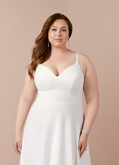 Azazie Xena Vestidos de novia Vestido de Blanco Diamante Arena de Crepé elástico de Corte en A con Lentejuelas cuello pico image11