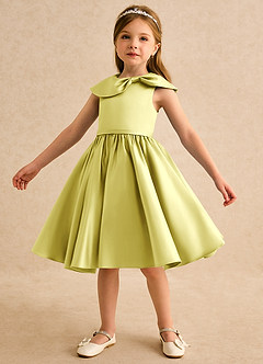 Azazie Acorn Flower Girl Dresses Lemon Sorbet A-Line Pleated Matte Satin Dress image6