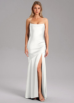 Azazie Grata Bridesmaid Dresses White Mermaid Side Slit Stretch Satin Dress image3