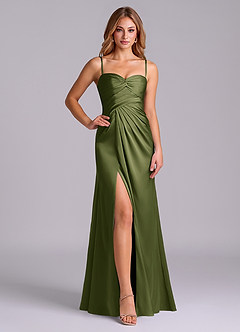 Azazie Sabrine Final Sale Olive A-Line Sweetheart Neckline Stretch Satin Dress image5