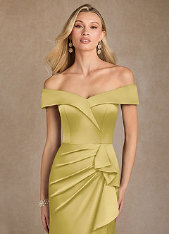 Azazie Laredo Moeder van de bruid jurken Zeemeermin Jurk van Stretch Satijn Off the Shoulder Kanarie image6