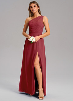 Azazie Phaedra Jurken voor bruidsmeisjes Jurk van Chiffon met A-Lijn One-Shoulder Granaatappel image12