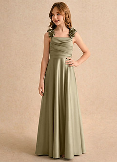 Azazie Rosita Girls Formal Flower Girl Klänningar Klänning A-Line i Stretch Satin Plisserad image4