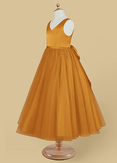 Azazie Marybell Flower Girl Dresses Butterscotch A-Line Bow Tulle Dress image7
