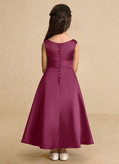 Azazie Lindy Flower Girl Dresses Mulberry A-Line Pleated Matte Satin Dress image7