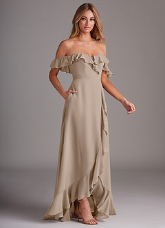 Azazie Lyra Bridesmaid Dresses Taupe A-Line Chiffon Convertible Dress image6