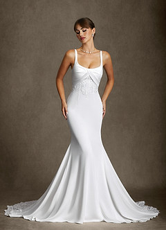 Azazie Gina Wedding Dresses Diamond White Mermaid Square Neckline Crepe Back Satin Dress image1
