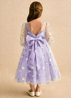 Azazie Elowen Robe Demoiselle D'honneur Fillette Robe Trapèze en Dentelle Encolure en Forme de Cœur Lilas image2