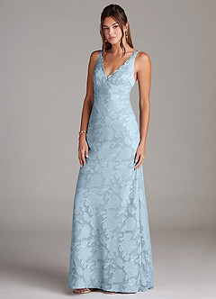 Azazie Tianna Bridesmaid Dresses Sky Blue Sheath Lace Floral Burnout Dress image4