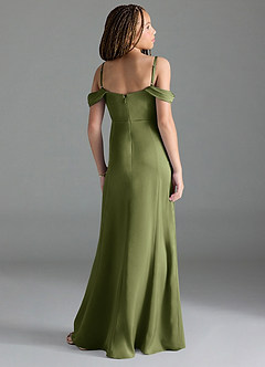 Azazie Amyra Junior Olive Sheath Off the Shoulder Stretch Satin Dress image5