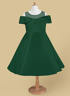 Azazie Shirin Robe Demoiselle D'honneur Fillette Robe Trapèze en Mat Satiné Épaule décolletée Vert Foncé image5