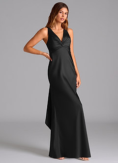 Azazie Hati Bridesmaid Dresses Black Mermaid Stretch Satin Dress image1