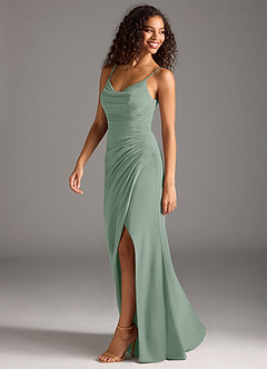 Azazie Deandra Bridesmaid Dresses Silver Sage Mermaid Pleated Chiffon Dress image3